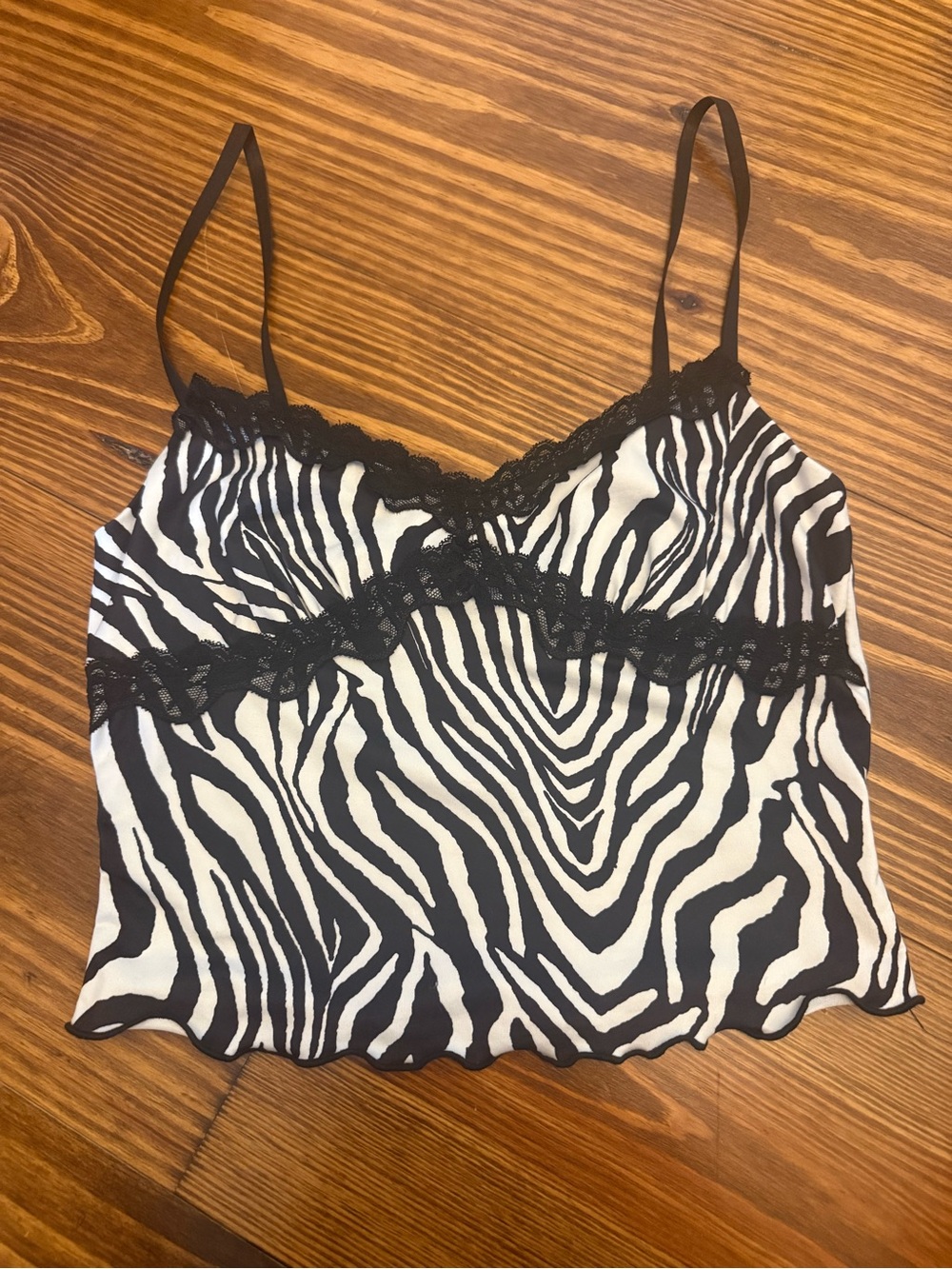 Zebra Print Lace Trim Cami Top - Black & White